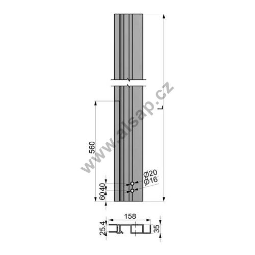 Column CS-5 100/158 x 35 mm, front P, anodized, 2500 mm, milled ALSAP