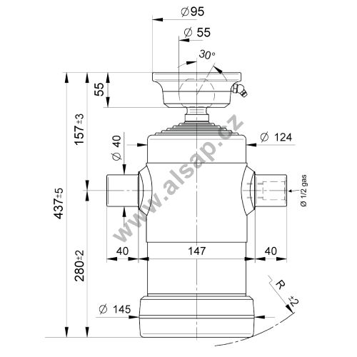 Hydraulic cylinder type S, 1050/4/147 L1=434 mm, 10t, 180 bar
