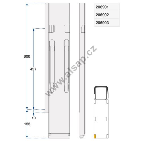 Rear left kinnegrip column ZN, 400 - 1000 mm