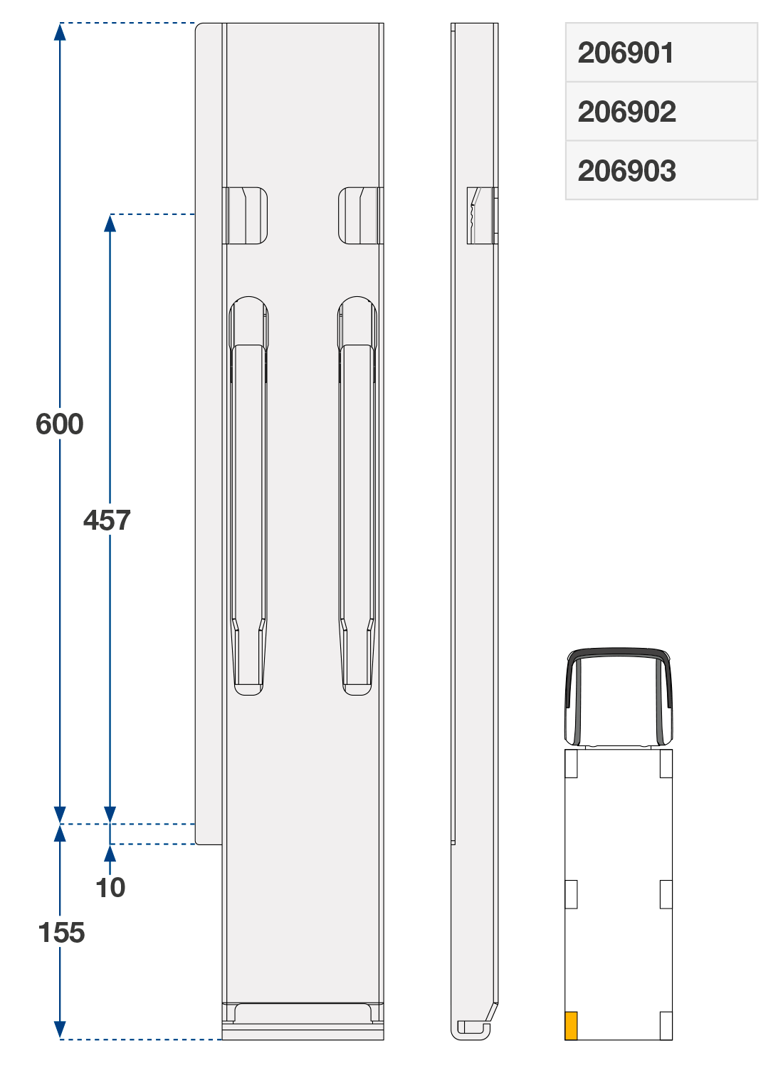 Sloupek zadní kinnegrip 600/120 mm zl