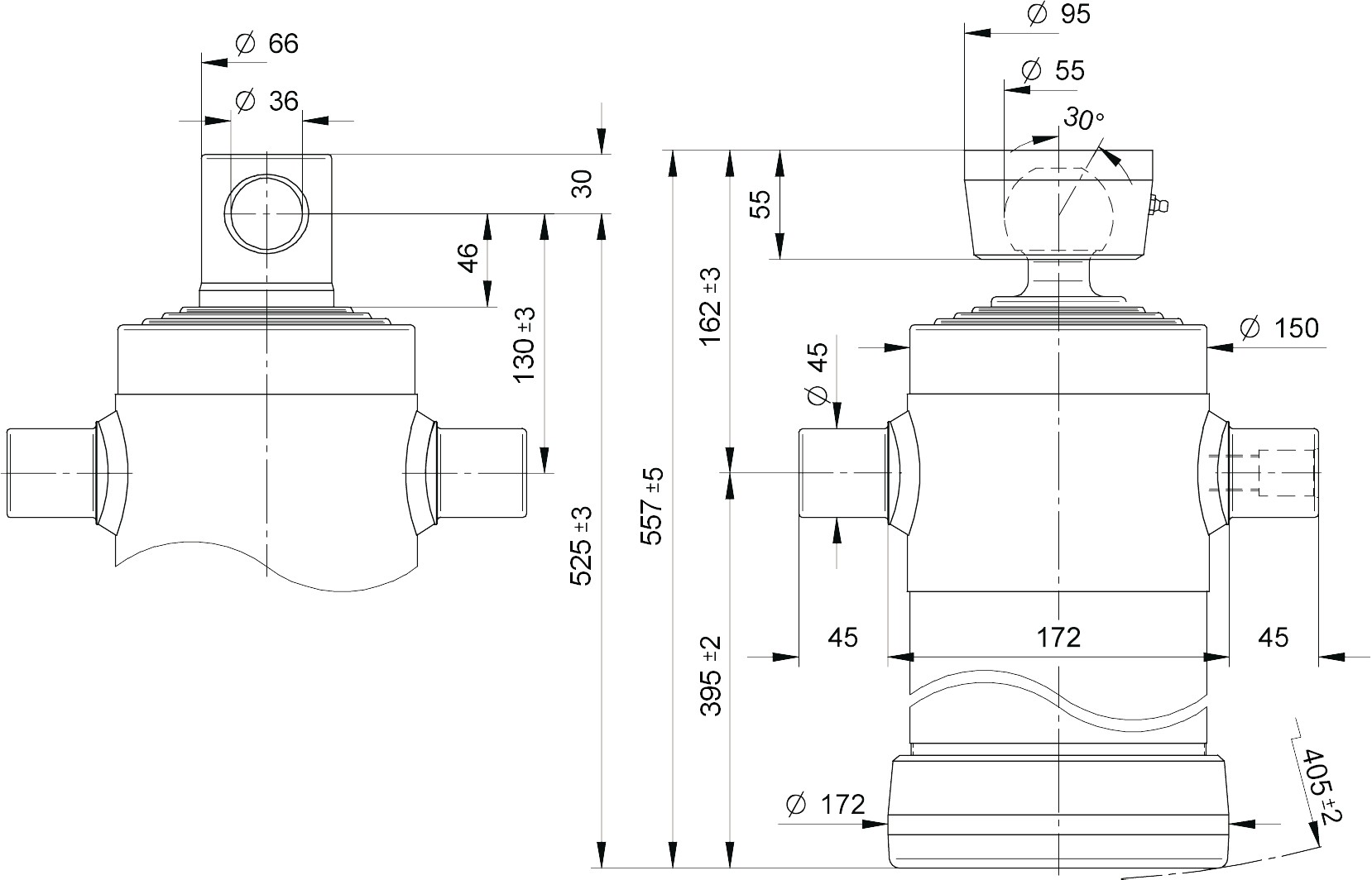 Hydraulický válec typ S, 1500/4/150/ L1 557 mm, 14t, 180 bar