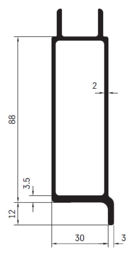 Profil bočnice sklápěče spodní 30x88mm