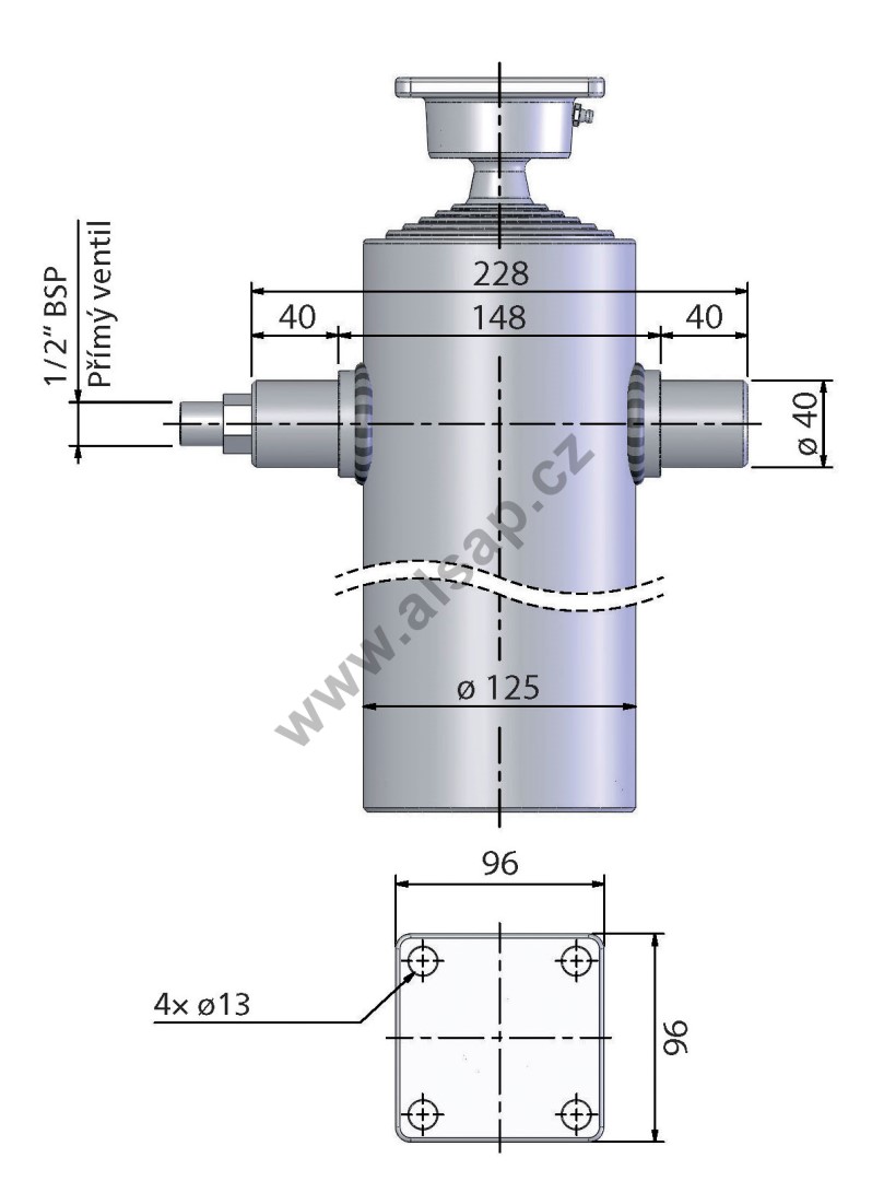 Hydraulický válec MARIZ o125mm, 6st, zdvih 1250mm, zink, s ventilem pro připojení 1/2" (2) Hydraulický válec MARIZ o125mm, 6st, zdvih 1250mm, zink, s ventilem pro připojení 1/2" (2)
