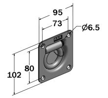 Square fastening eye, 1250 kg, 95 × 102 × 21 mm, with spring, electroplated zinc coating (2)