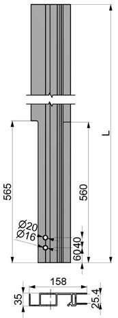 Sloupek  CS-5 100/158 x 35 mm, zadní P, elox, 2500 mm, frézovaný ALSAP