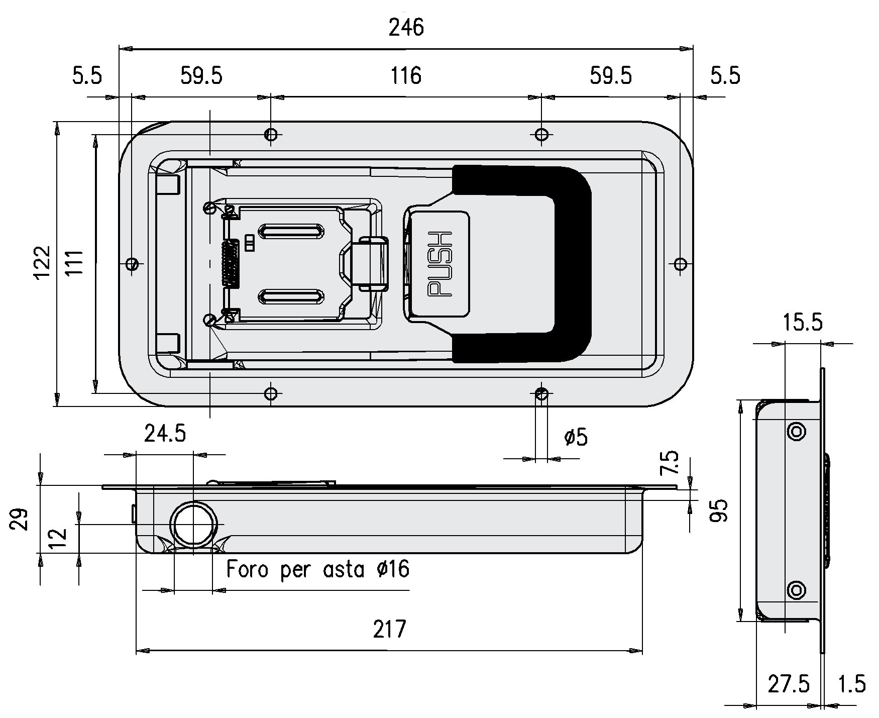 Závěr vestavný  MINI-PUSH 25,5 mm bez loga