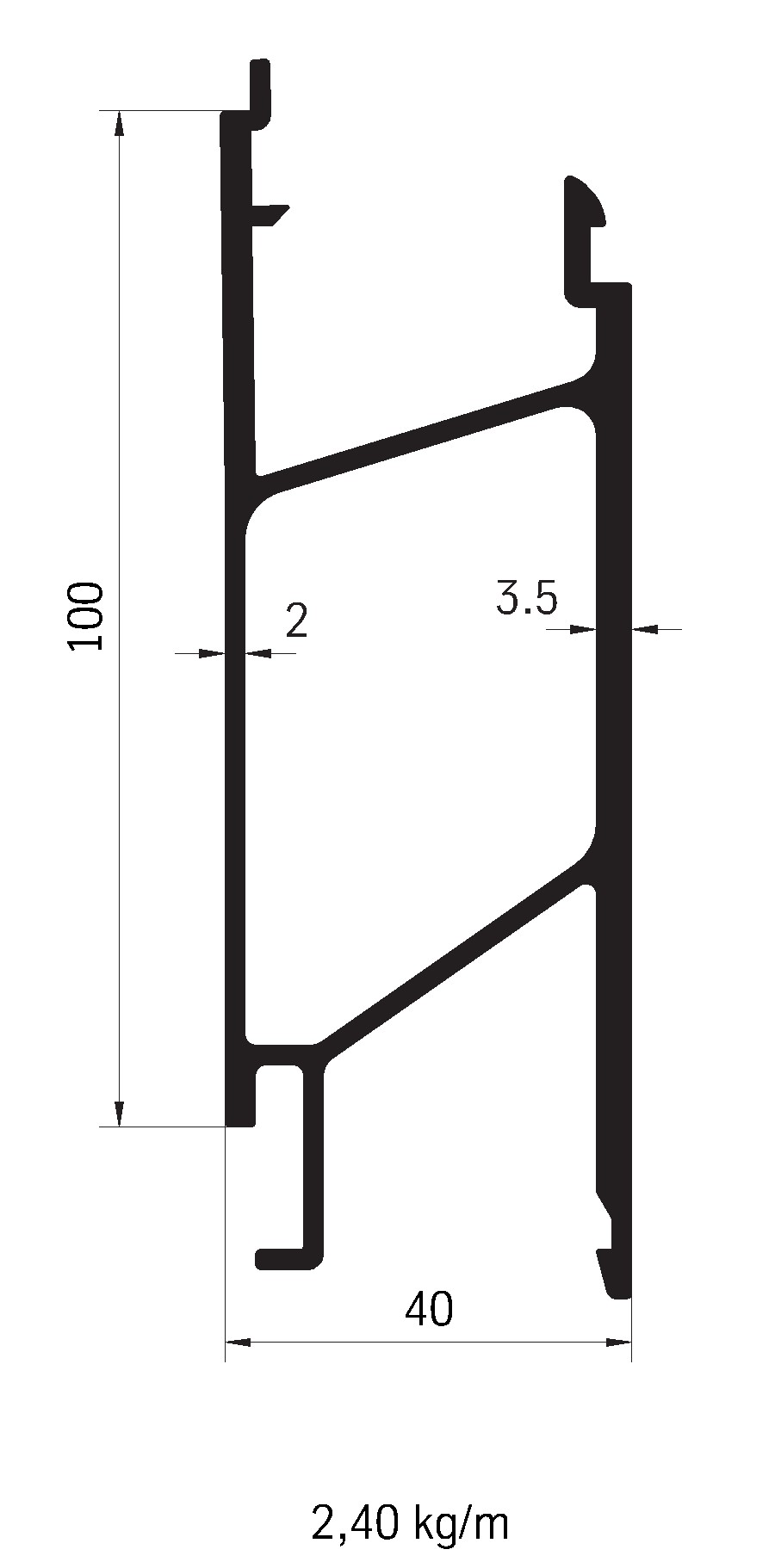 Profil bočnice sklápěče střední 100x40 mm