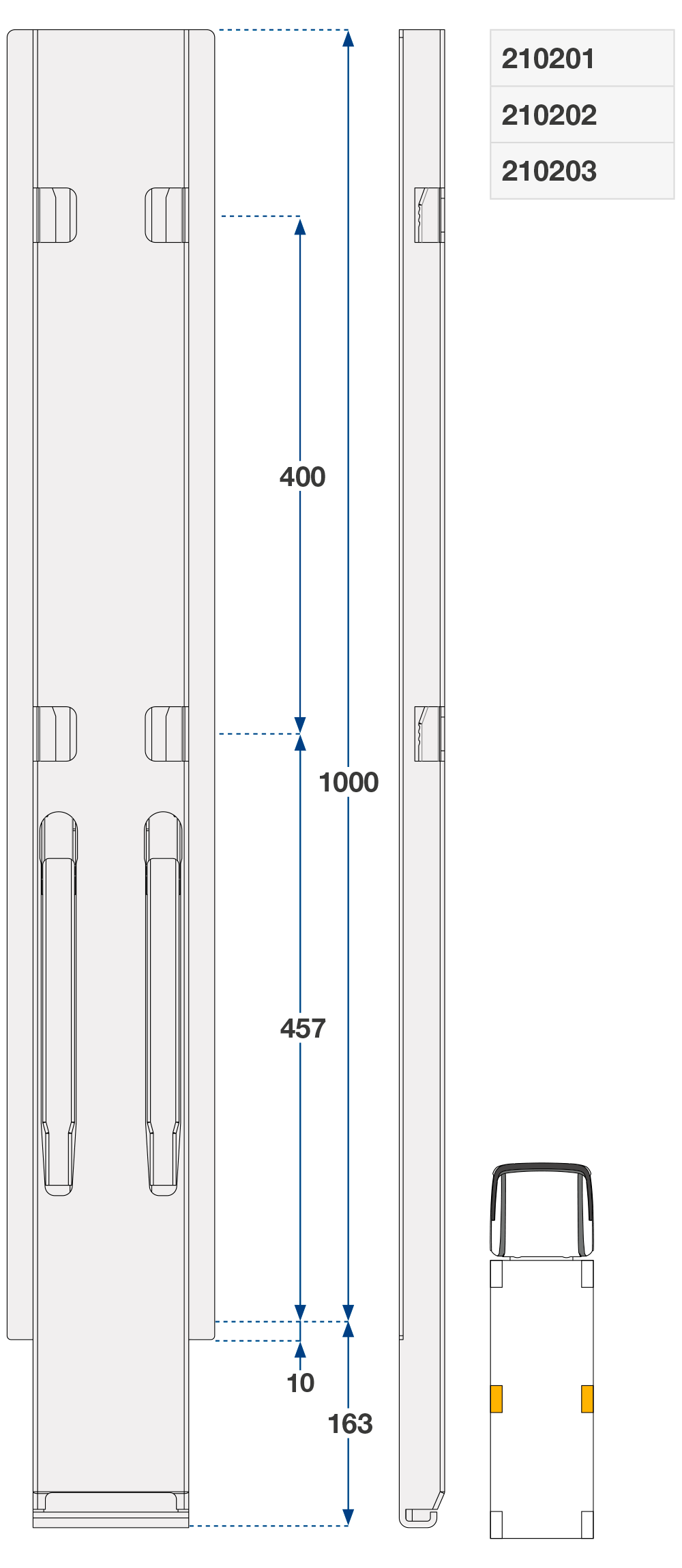 Sloupek boční kinnegrip  1000/120 mm bez kt - 2 uzávěry