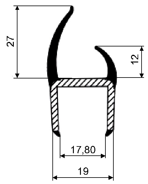 Těsnění PVC 18 mm šedé/černé, 2 jazýčky, 5 m