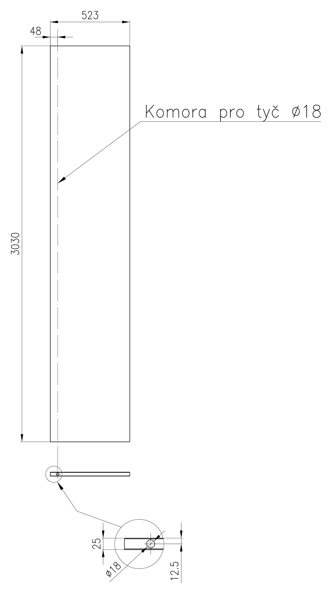 Panel pro výplň vrat, 523 x 3030mm,  ral9010 - bílý /  ral9006 - stříb, pro 4 křídlé vrata