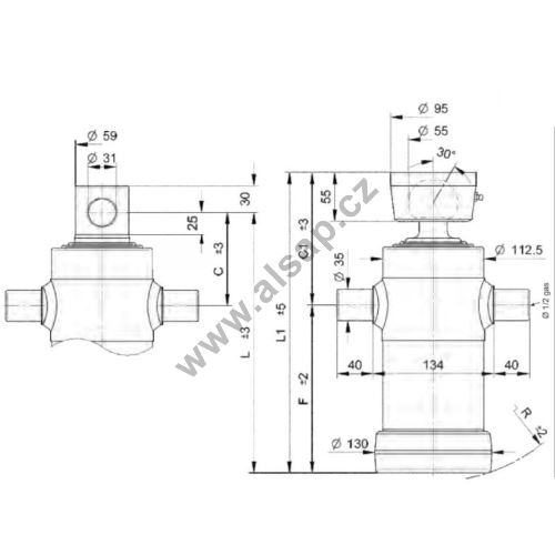 Hydraulic cylinder type S, 1043/3/152/ L1 517mm, 8t, 180 bar
