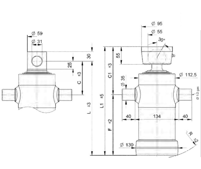 Hydraulický válec typ s, 1043/3/152/ l1 517mm, 8t, 180 bar