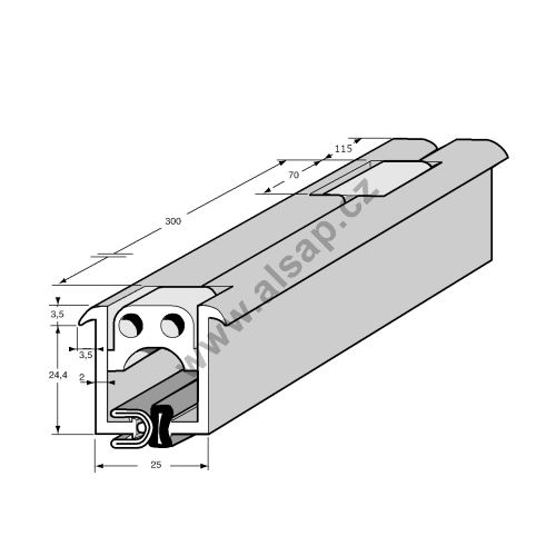 Continuous hinge 180° with gasket 2.5m, anodised