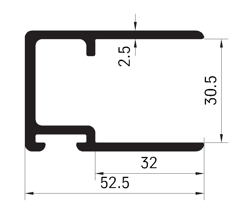 Profil lemu bočnice 30,5mm, pro těsnění 440102