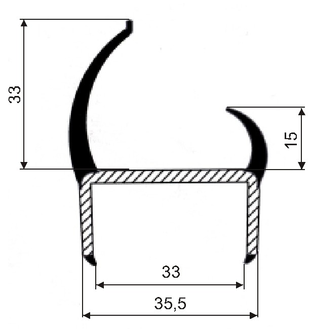 Těsnění PVC 35mm šedé/šedé, 2 jazýčky, 2,5 m