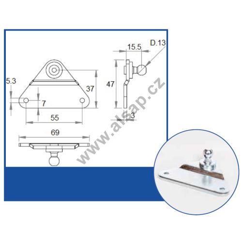 Gas strut holder, flat with joint