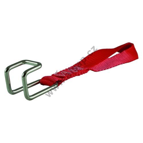 Bracket for intermediate side barrier on tarp boards, hook + strap 25 x 300 mm