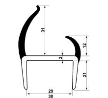 PVC seal 30mm black/grey, 2 lips, 5 m