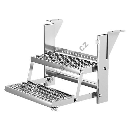 Schůdek dvoustupňový  - výklopný 620/516, žzink, kvalitní 3D protiskluz, nezakrývá SPZ