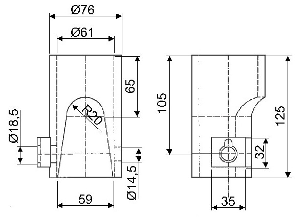 Pouzdro o 60mm - 5t, zadní levé, pro kolík 18/14mm