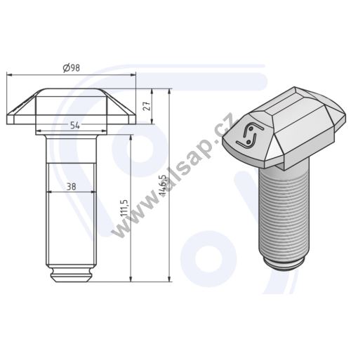 Lock bolt of the swap body beam 38 mm