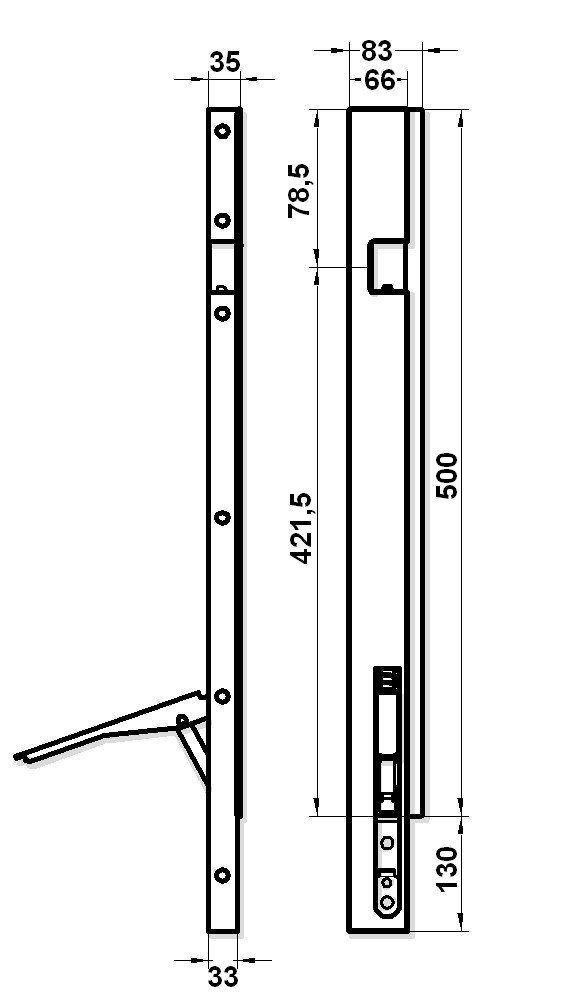 Sloupek přední L BB10 500/ mm