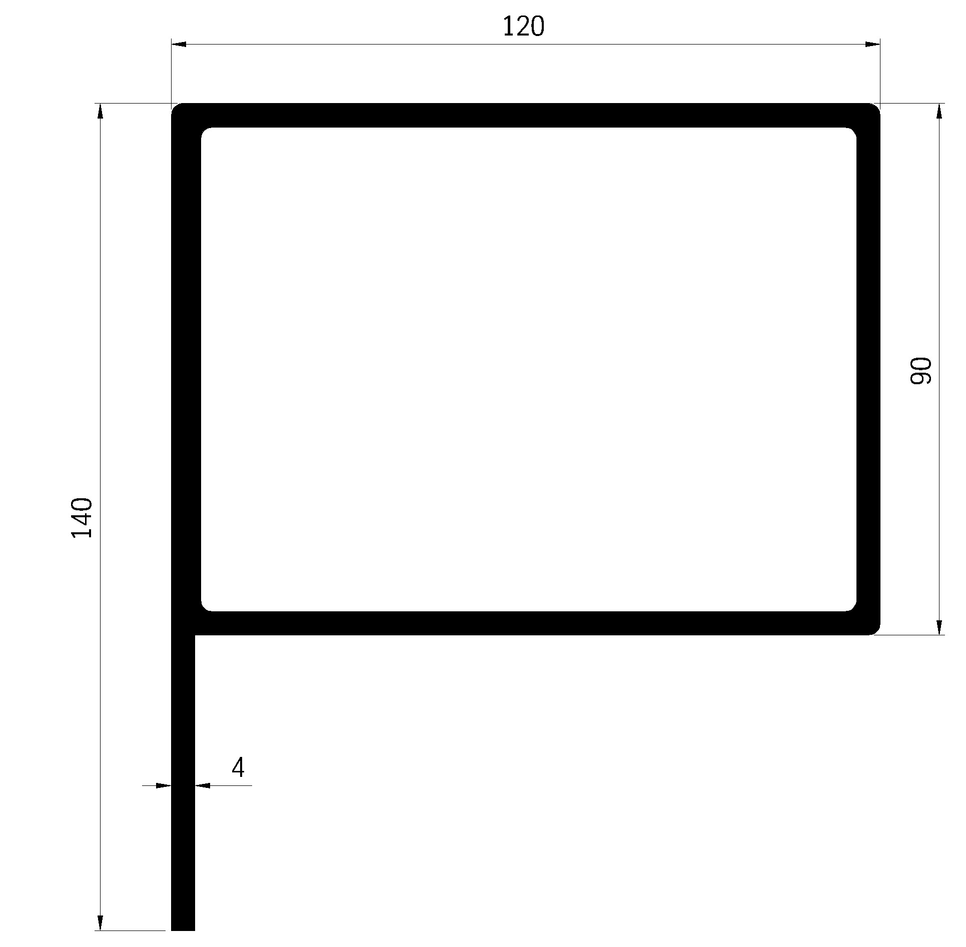 Profil koncový 120 x 140 x 90 mm