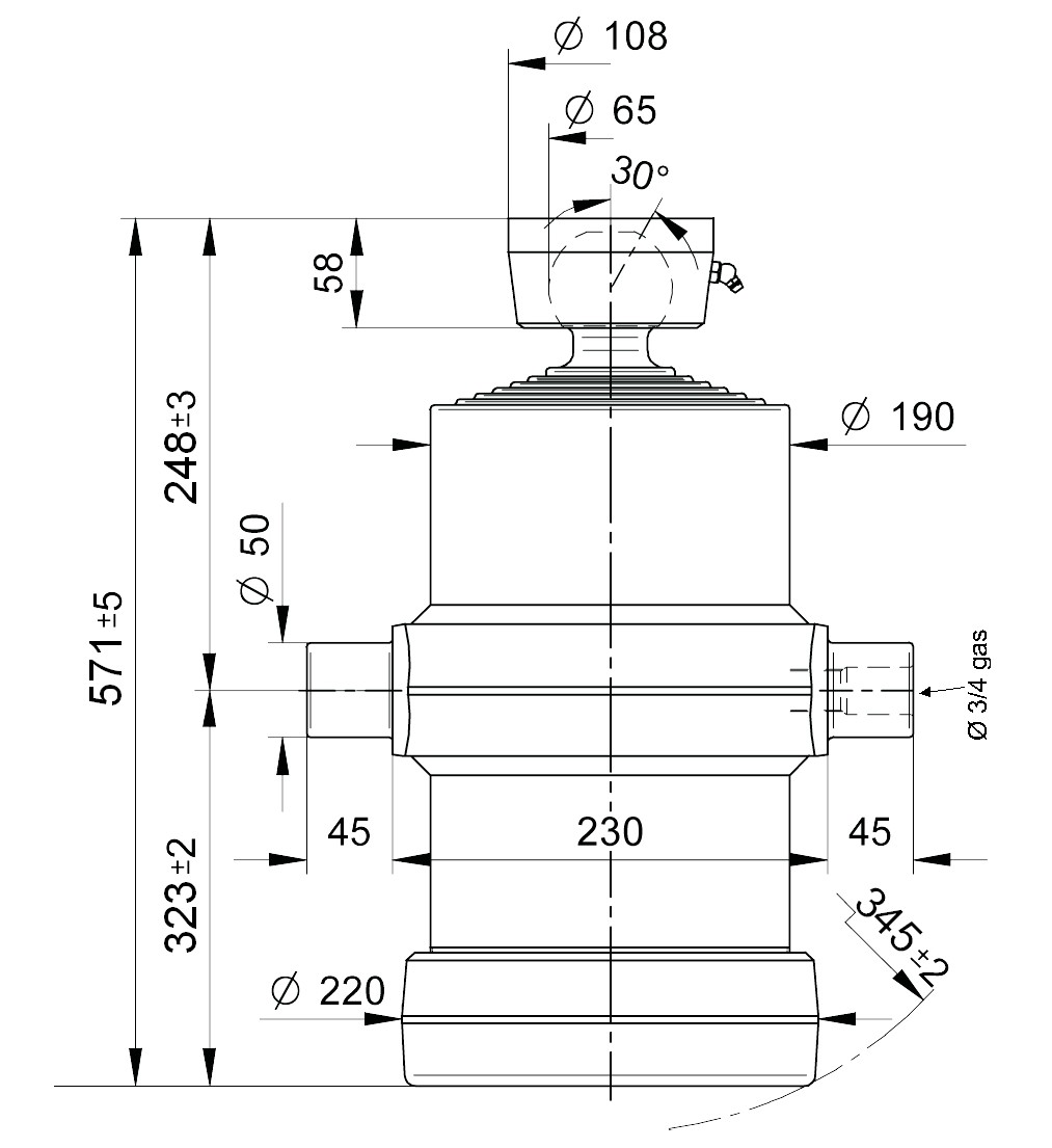 Hydraulický válec typ S, 2225/6/248  L1=571 mm, 20t, 180 bar