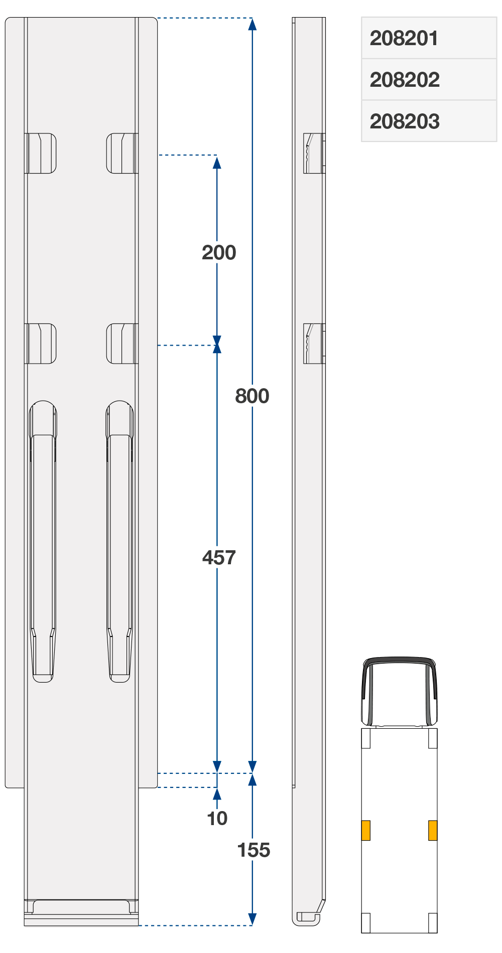 Sloupek boční kinnegrip  800/120 mm bez kt,2 uzávěry