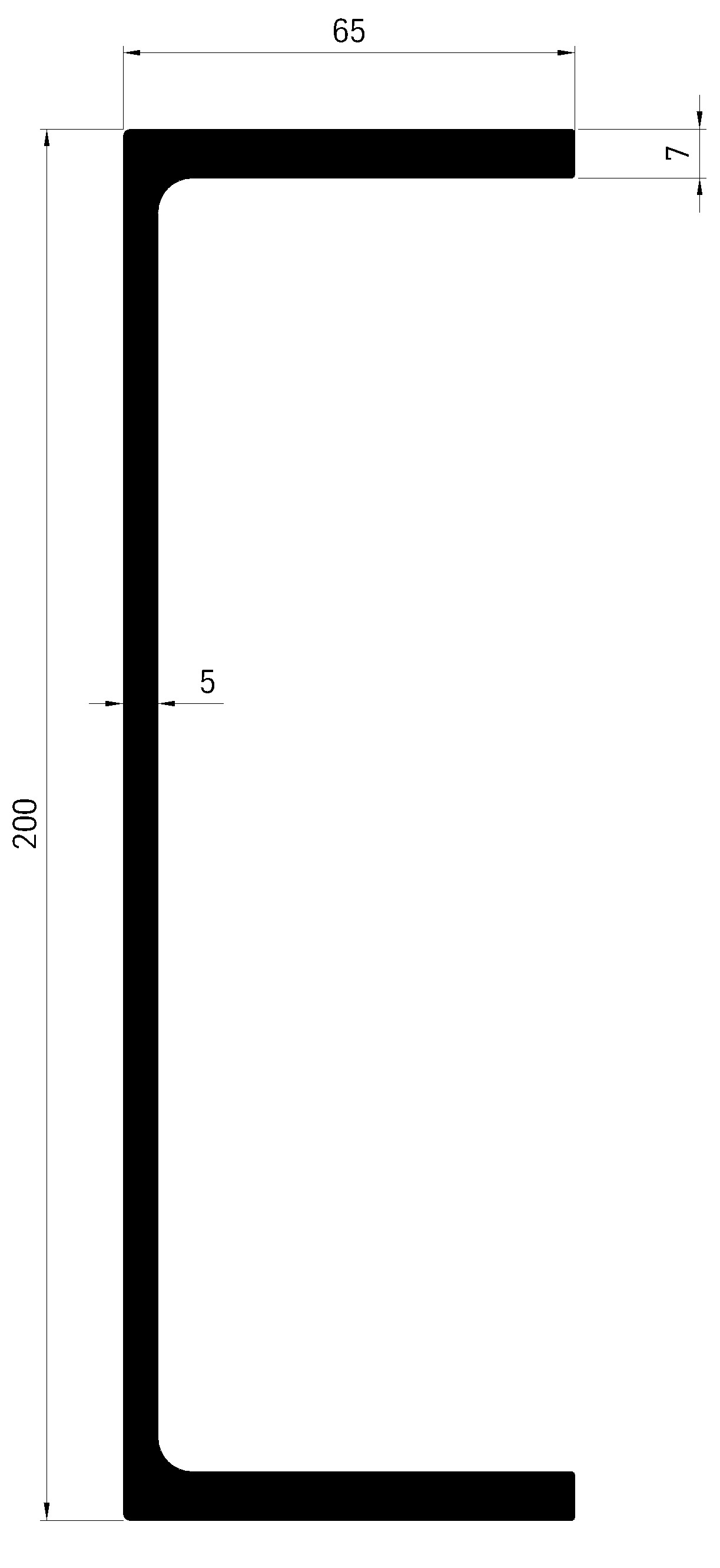 Profil C 200x65, 5/7mm