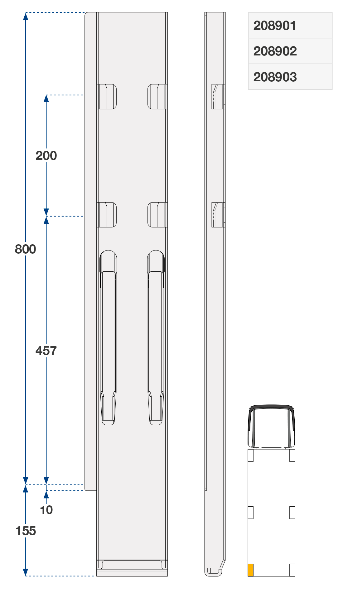 Sloupek zadní kinnegrip 800/120 mm zl,2 uzávěry