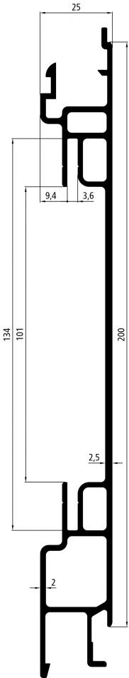 Profil střední 200mm pro vestavbu kotvící lišty, al