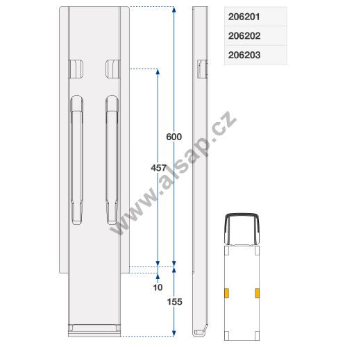 Side post kinnegrip ZN, 400 - 1000 mm