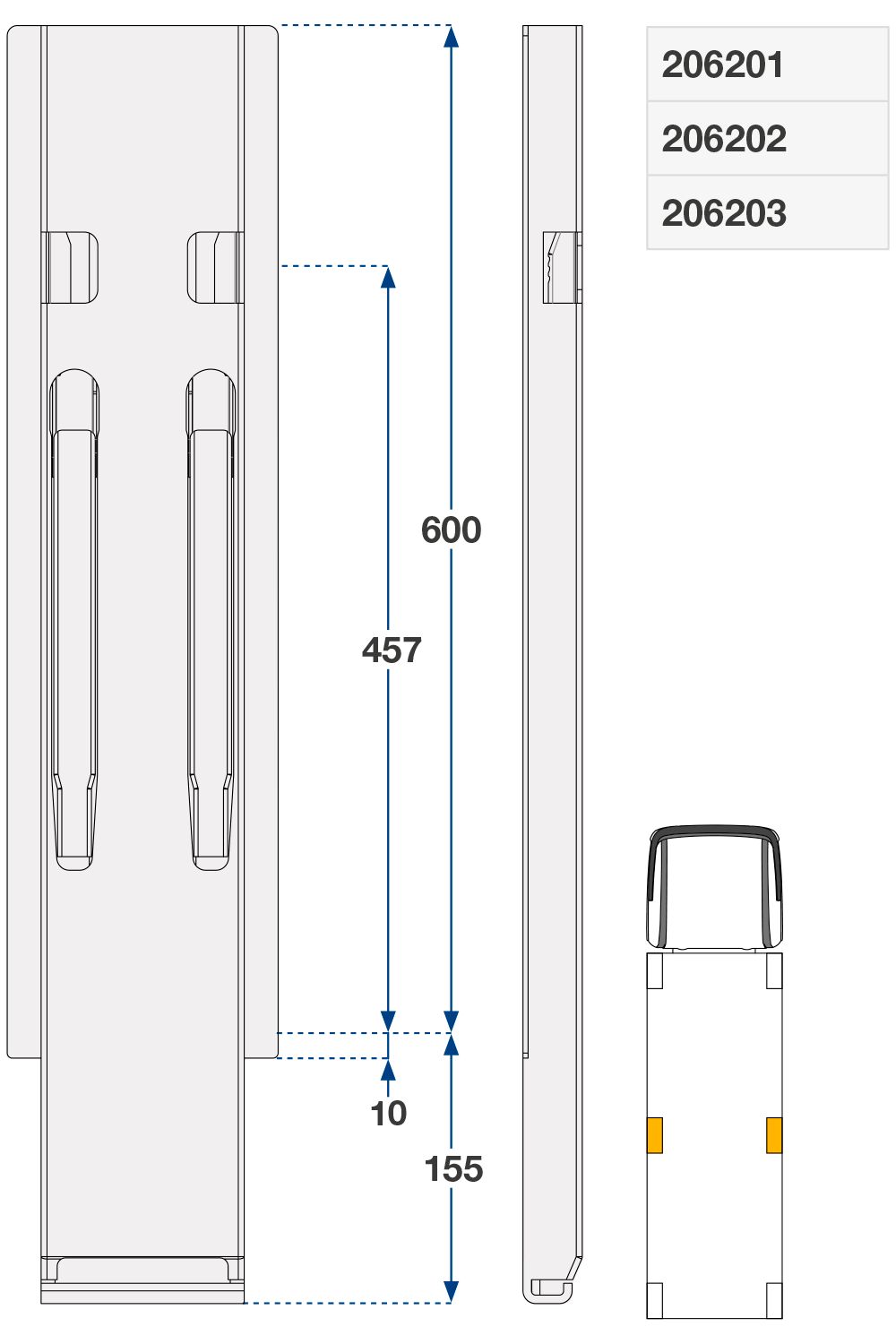 Sloupek boční kinnegrip  600/120 mm bez kt