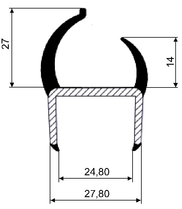 Těsnění PVC 25mm šedé/šedé, 2 jazýčky, 2,6 m