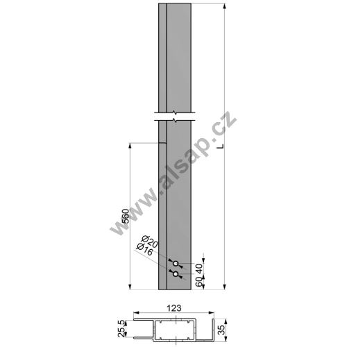 PP post 2500, 65/123 x 35mm + wood board holders, anodized, milled ALSAP