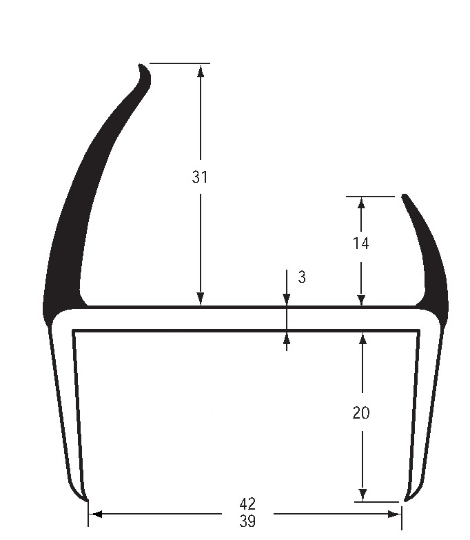 Těsnění PVC 39/42mm černé/šedé, 2 jazýčky, 5 m