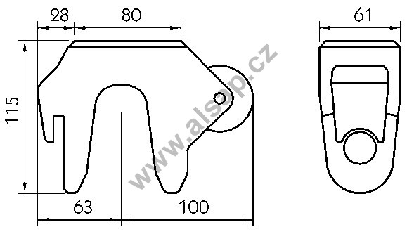 Fork 85x115x61mm with damping for pin 25/22, type 8000