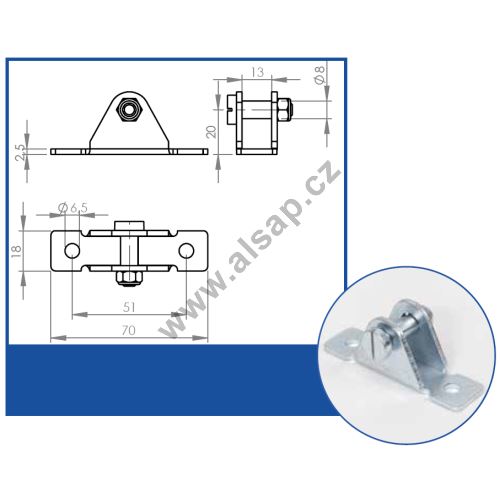 Gas strut bracket, flat with pin
