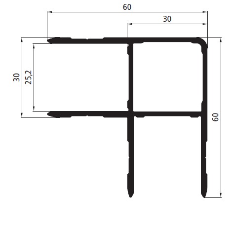 Profil skříně rohový pro panel 25mm 60 x 60 mm - hranatý, elox