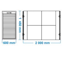 Bedna na nářadí za kabinu s roletou, ocelová, 600/800x1450x2000mm, bílý komaxit, BAWER (1)