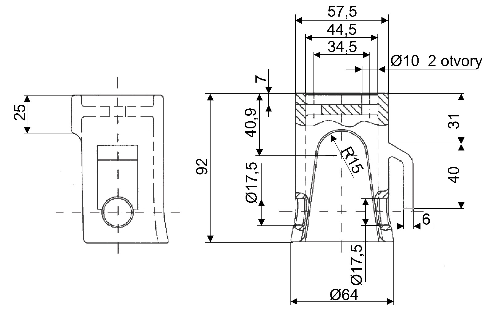 Pouzdro 44mm, typ 1 - pro čep 16mm