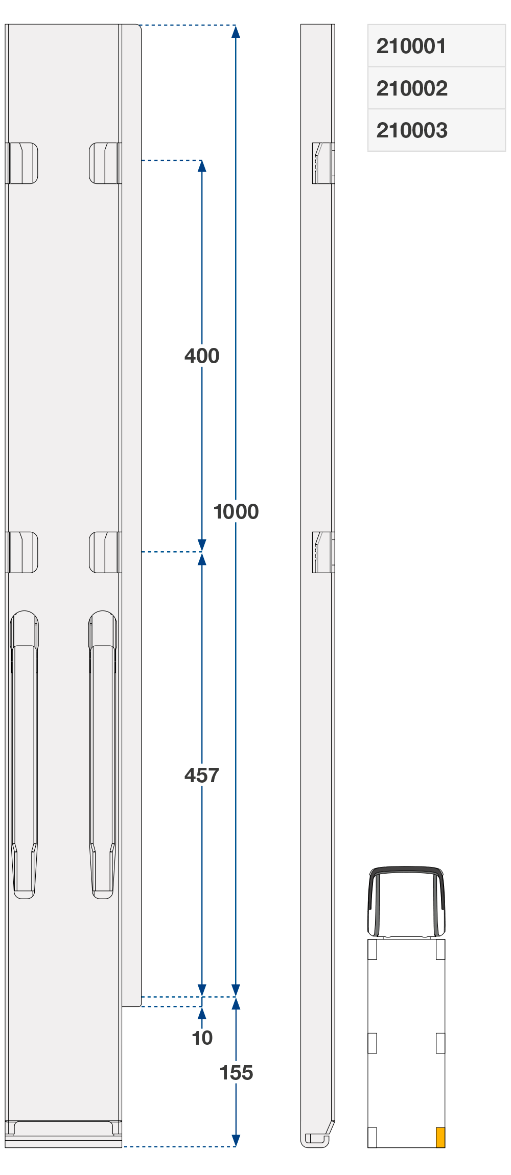 Sloupek zadní kinnegrip 1000/120 mm, 2 uzávěry zp