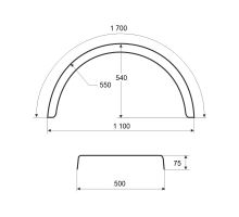 Plastic mudguard WL (white line), from 430 to 720 mm, DOMAR DK16 (1)