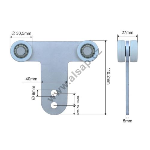 Vozík sloupku TSE Mega s ložisky, bílé kolečka, Schmitz, o 30,5 x 10 mm
