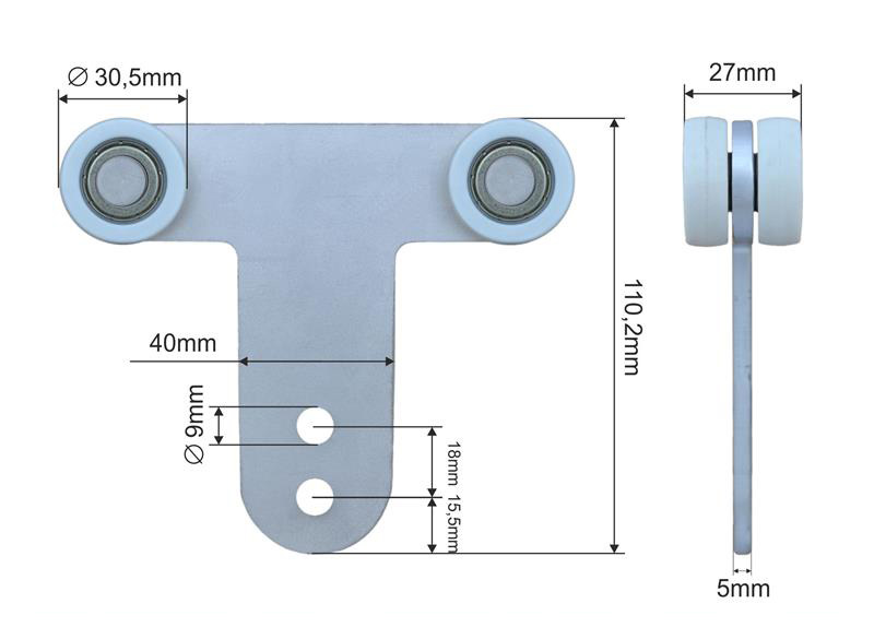 Vozík sloupku tse mega s ložisky, bílé kolečka, schmitz, o 30,5 x 10 mm