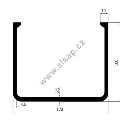Cross section of flooring profile 120 x 100 mm