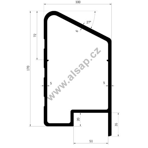Profile top edge trim 100 x 170 mm for 50 mm