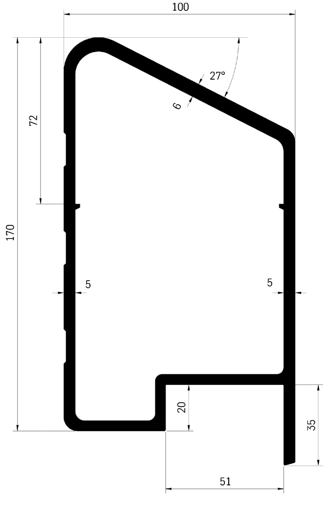 Profil horní lemovací 100 x 170 mm pro 50 mm
