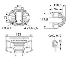 Steel rolling stop S ROLL H1E with tread, 163x 117x 116 mm, with absorption spring, galvan (1)